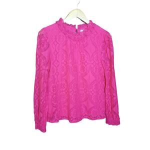 Andree By Unit Womens Hot Pink Long Sleeve Blouse With Keyhole Back Lined Size M